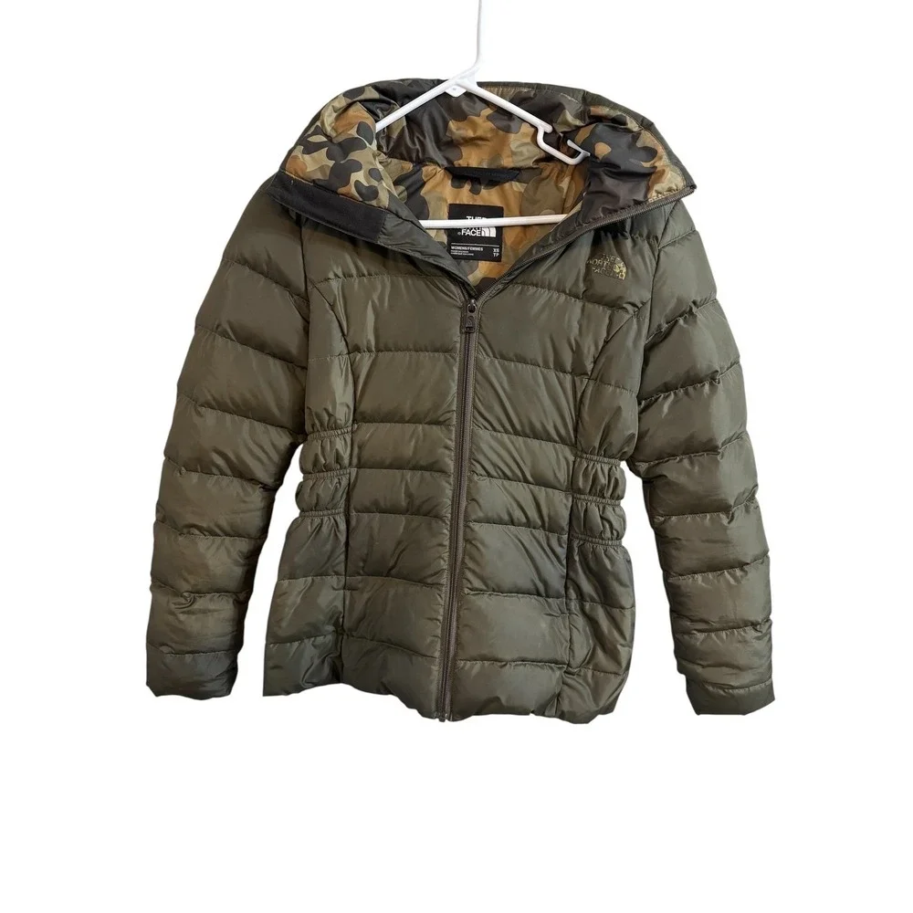 🚨The North Face💛‎ 💚💛Womens 550 Down Puffer Jacket Olive Green Camo Trim XS